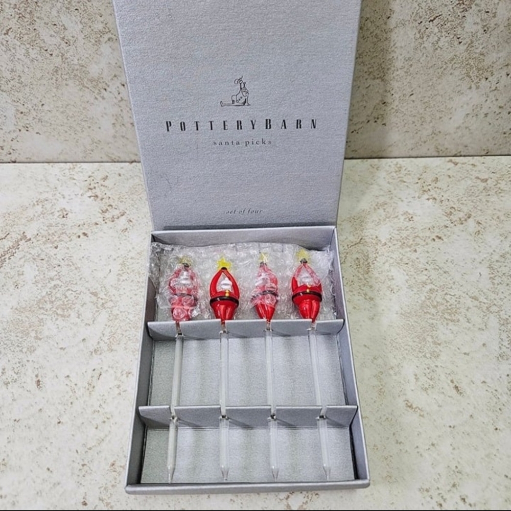 Pottery Barn Santa Picks Set Of 4